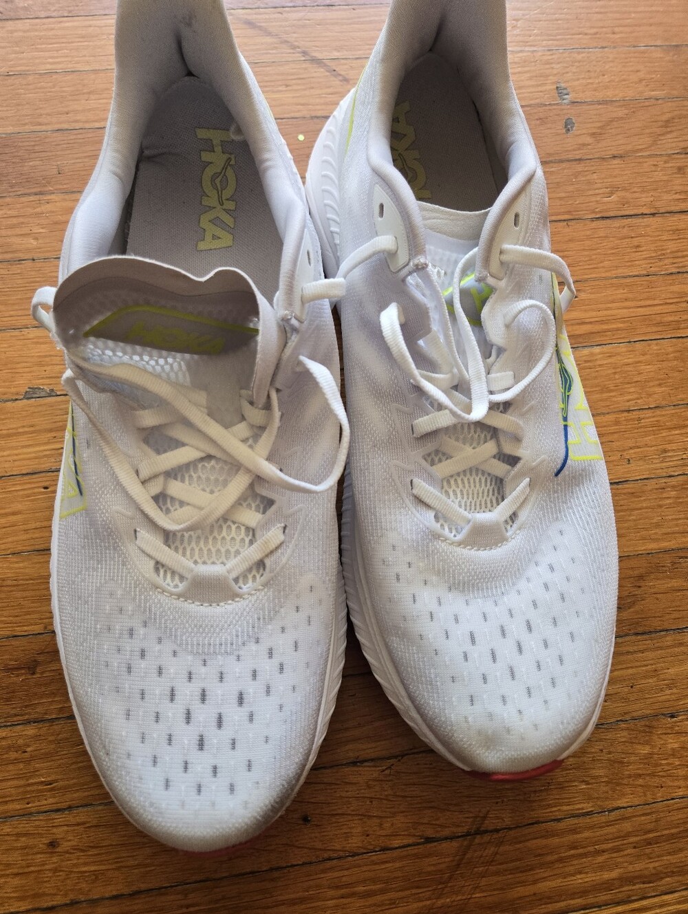 Hoka Men White Sneakers with Lime Accent